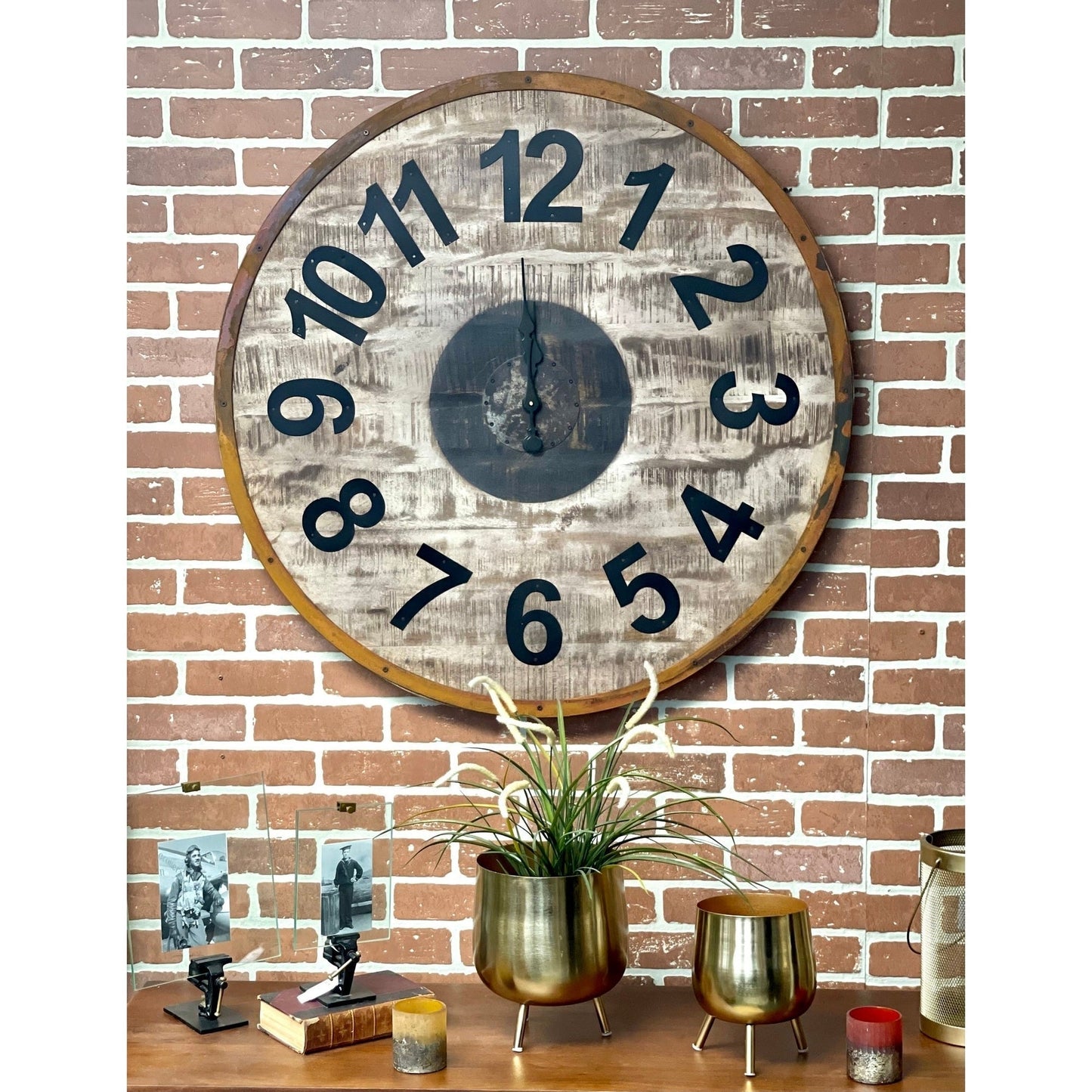 "Horloge Ronde En Bois Vieilli 36, # Arabe, Antique"