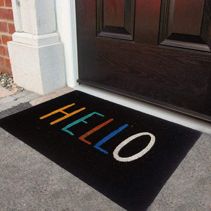 Coir Doormat "Hello", Black, PVC Tufted