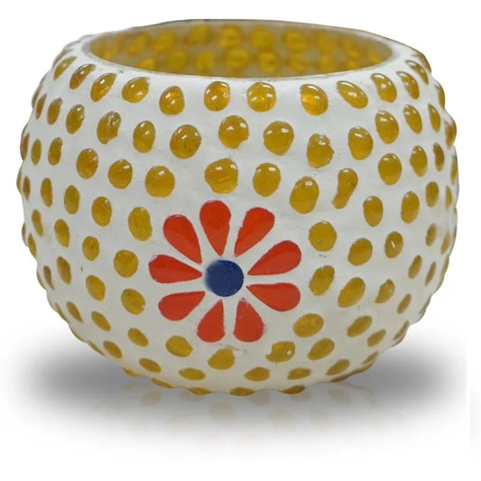 60% Off, Gb03B Candle Holder (4 Inch), Glass, Yellow Dots
