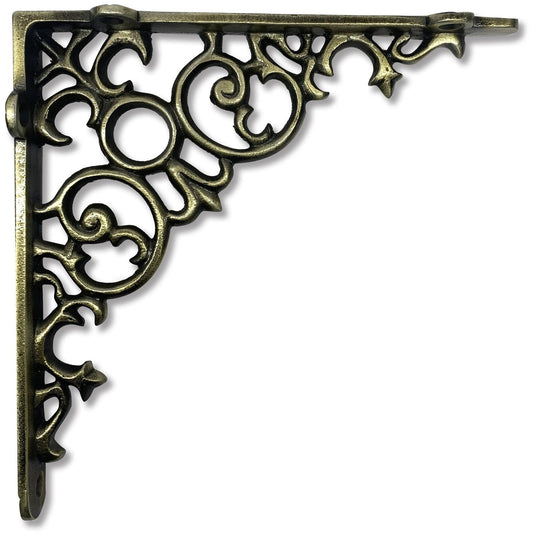 Scroll Shelf Bracket, Medium, Antique Brass