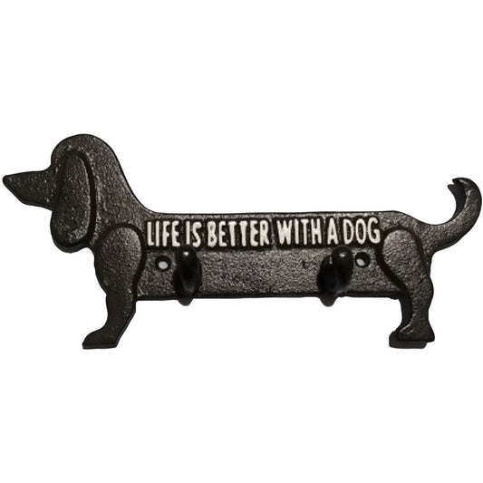 Dachshund 2 hooks, "Life is better with a dog", Black, 10.3