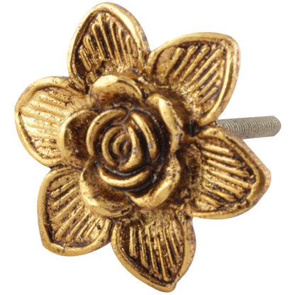 Bouton d'armoire en métal fleur de rose dorée, boutons en fonte robustes - poignées d'armoire rustiques et boutons de porte intérieure pour la maison,