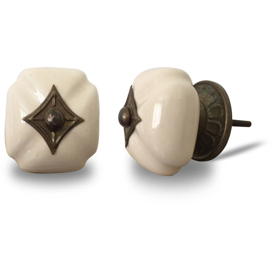 Ceramic Octago Furniture Knob, Ivory White