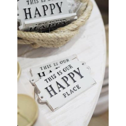 Enseigne en fonte "This is our Happy Place", blanche