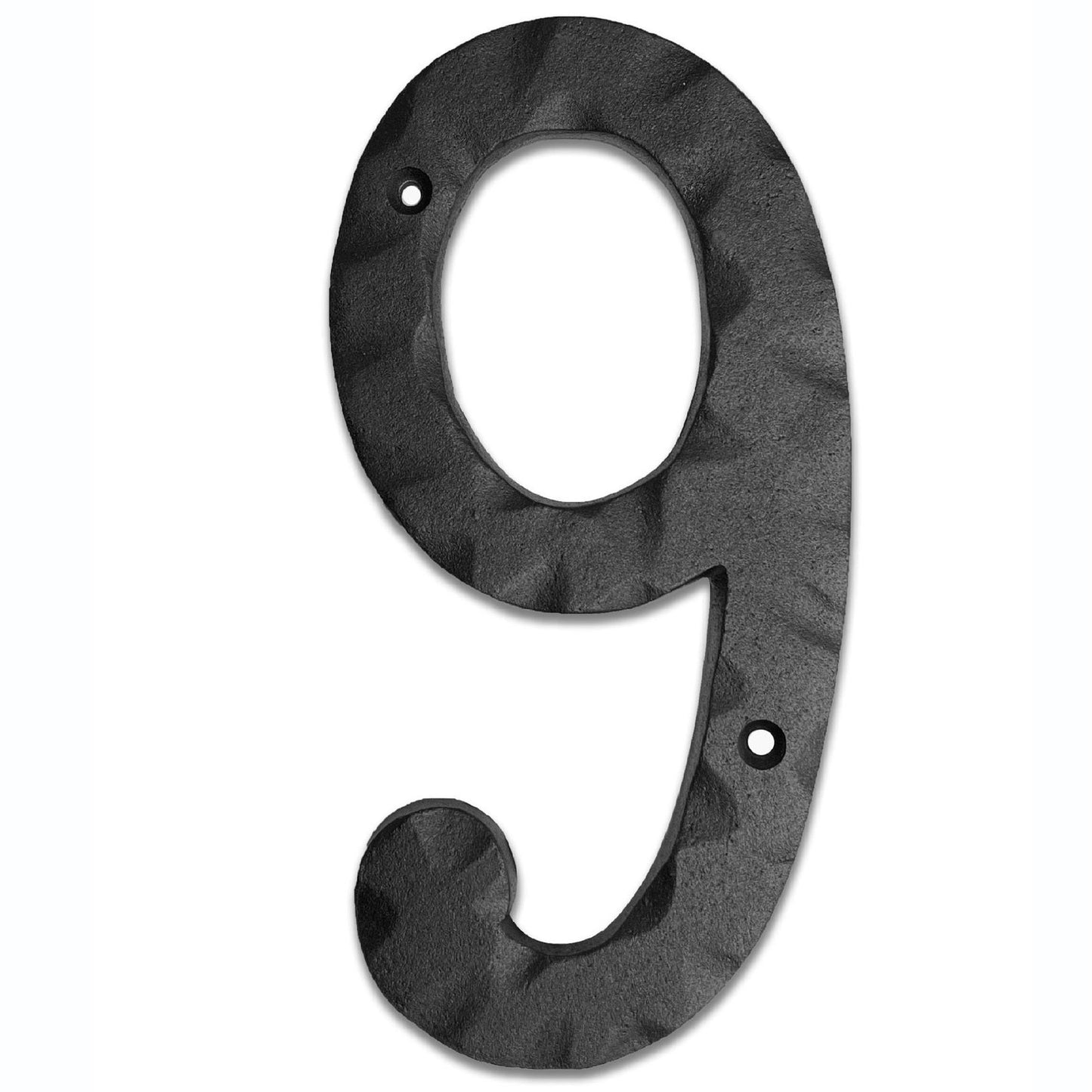 Matte Black Hammer Tone Cast Iron House Number, 6 inch, #9