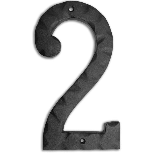 Matte Black Hammer Tone Cast Iron House Number, 8 inch, #2