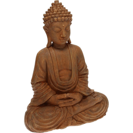 Buddha Sitting, Polystone, With Wood Finish