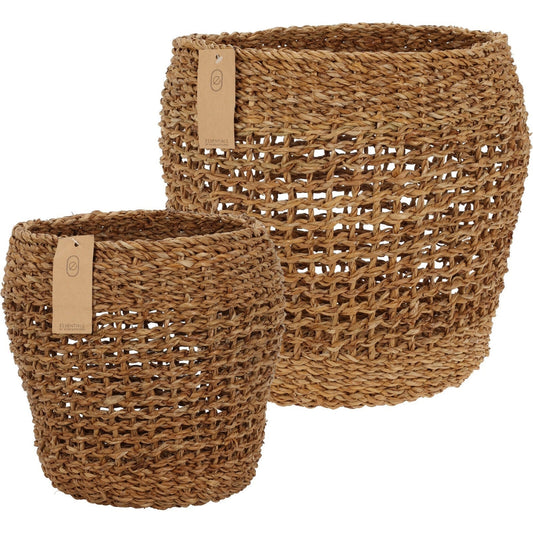 Basket Set 2 Pcs, Conical Shaped, Made Of Seagrass