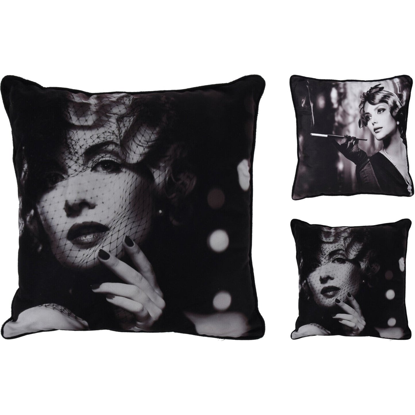 Cushion, Poly, With Photo Print, Black/White, 2Ass