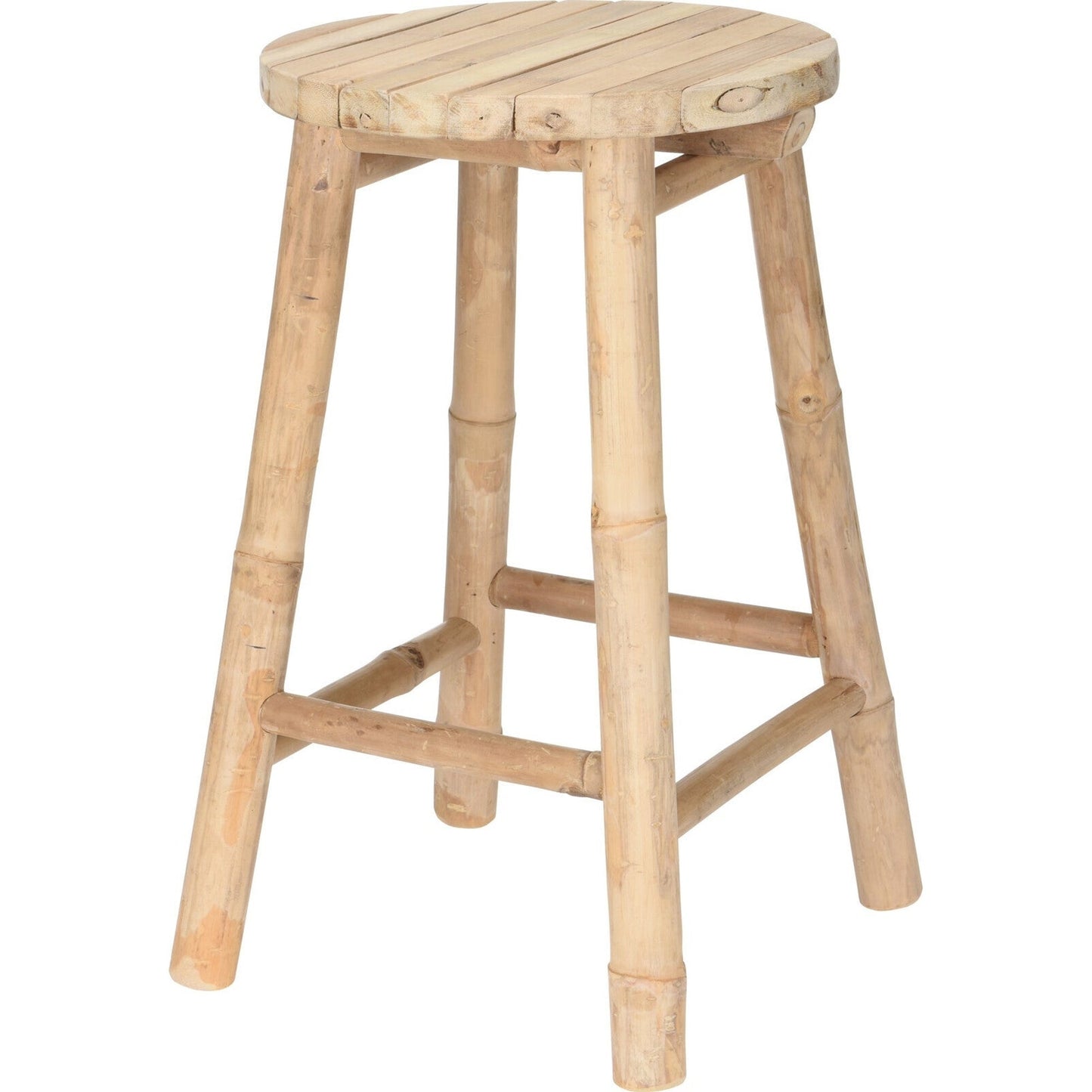 "Tabouret Bambou, Taille D30X50Cm, ​​Dessus Rond, 25% De Rabais,"