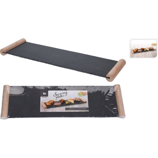 Serving Tray Slate With Beach Wood Grips