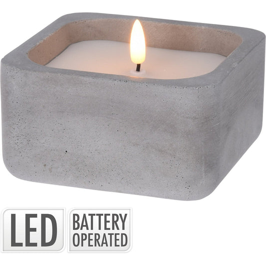 Led Candle In Concrete Pot, Warm Led Top