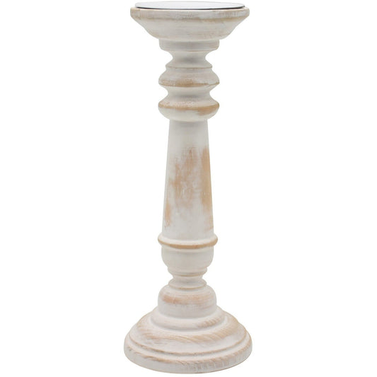 "Bougeoir Pilier Rond En Bois, Blanc Antique"