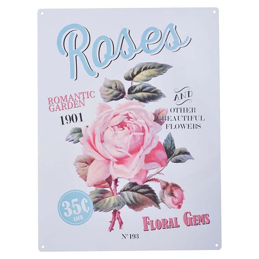 Enseigne publicitaire Vintage Roses. Décoration murale classique, aluminium,
