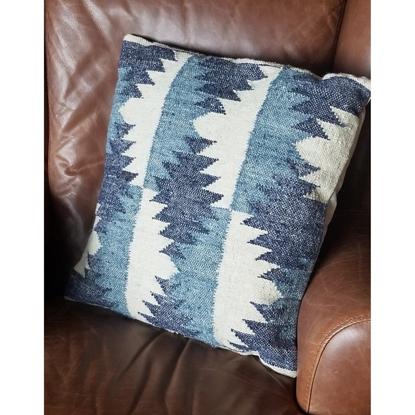 "CUS-NVC11 Coussin en laine tissée à la main, 17,7x17,7in, Bleu, 10% O"