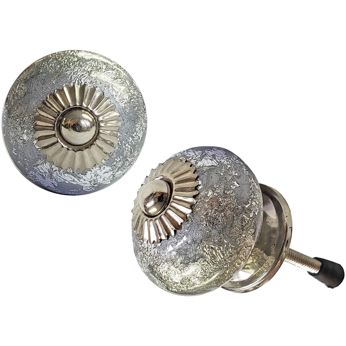 Round Knob, Dapple Silver, Ceramic, 30% Off