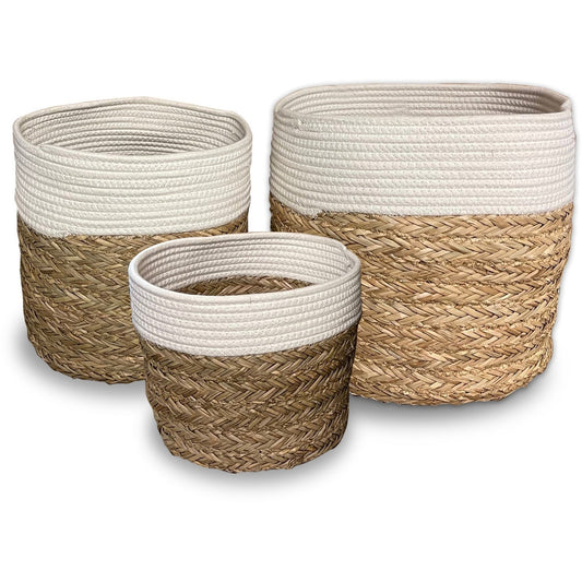 Rope Basket, Set of 3, Cotton+Seagrass, 40% Off
