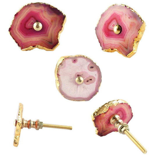 Bouton en pierre d'agate rose, boutons uniques pour armoires, tiroirs et portes