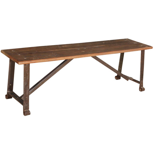 Art. Wooden Bench With Iron Legs, 60 in