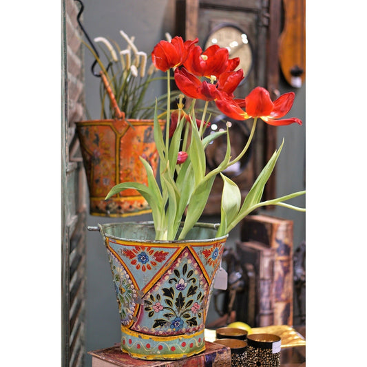 Old Original Iron Bucket, Hand Painted, 30% Off