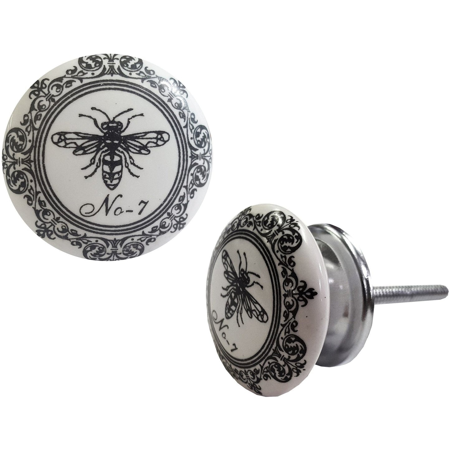 Bouton d'abeille en céramique, boutons vintage pour armoires, tiroirs et meubles, noir et blanc