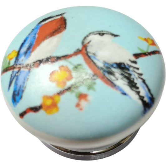 Ceramic Multi Blue Bird Knob, Blue