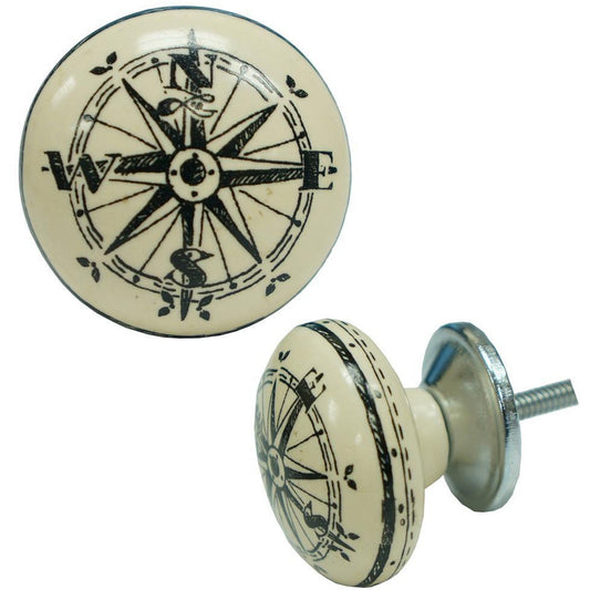 Compass Ball Knob Ceramic