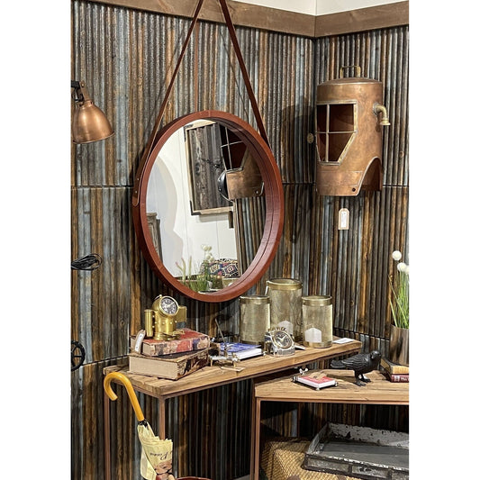 Rex Circular Mirror, Large, Leather