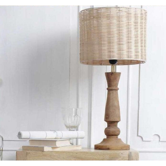 Table Lamp With Rattan Shade, Mango Wood, 40% Off