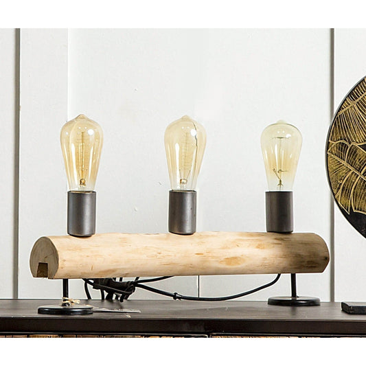Industrial Wooden Table Lamp, 25% Off