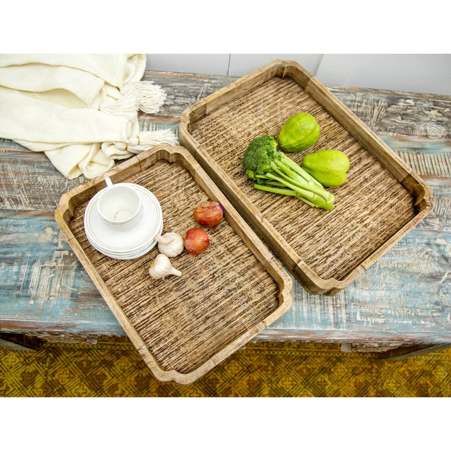 Wooden Serving Tray, Set Of 2