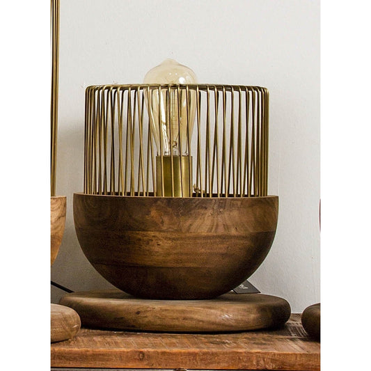 Caged Table Lamp With Wooden Base, Short, 25% Off