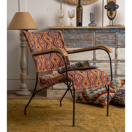 Handwoven Fabric Armchair, Metal Frame