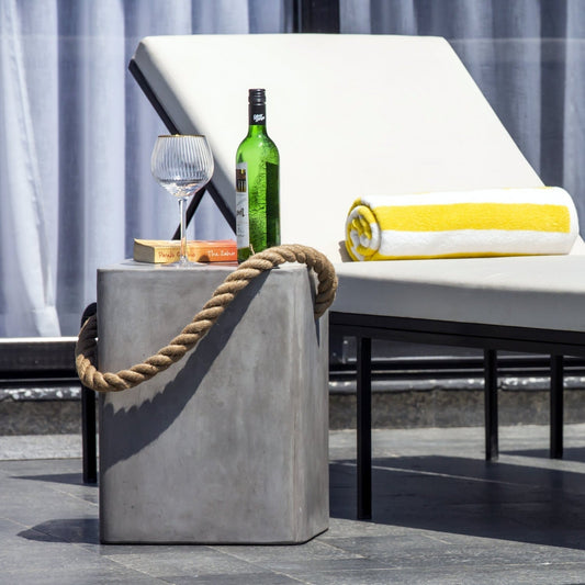 Concrete Accent Stool With Rope Handle, Square