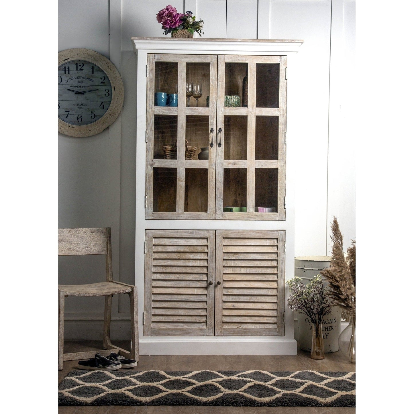 "78.8"" Haut Meuble en Bois, Blanc Antique"