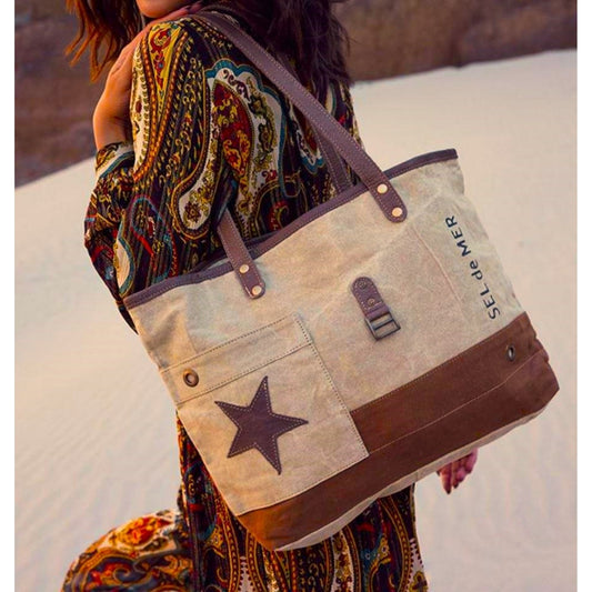 Studded Star Canvas Tote Bag