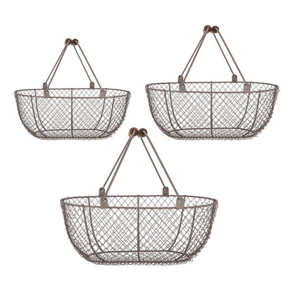 Wire Basket Oval Set of 3 Brown