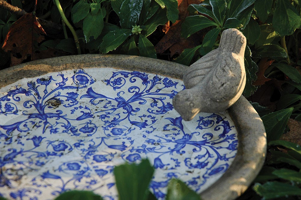 Aged Ceramic Bird Bath