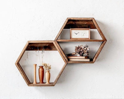 Étagère hexagonale en bois récupéré