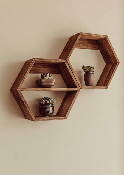 Étagère hexagonale en bois récupéré