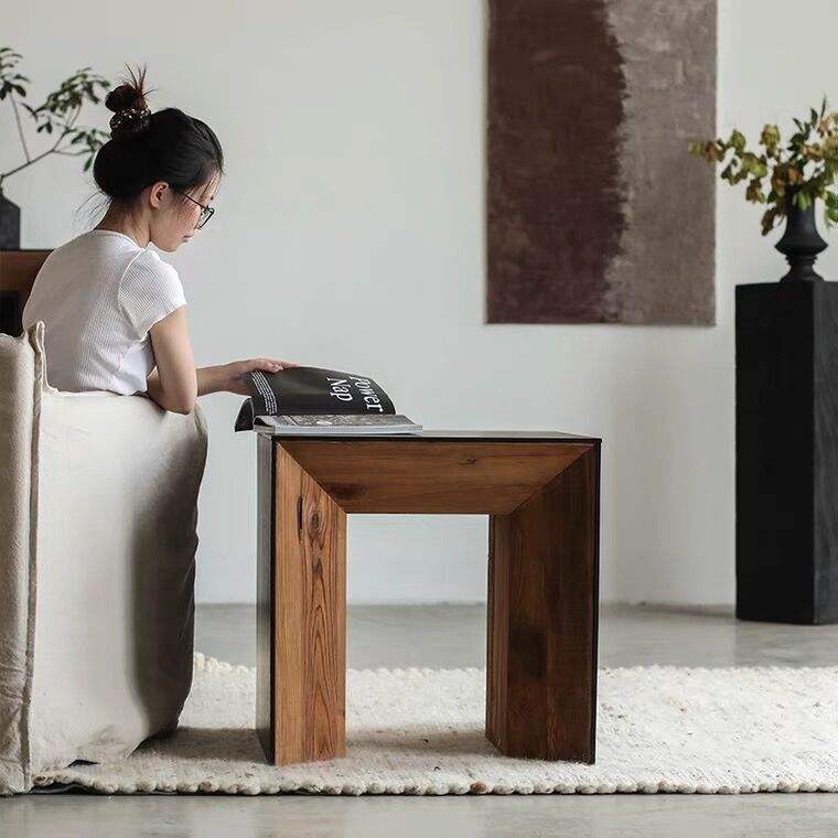 Reclaimed Wooden Side Table, Black Oak Veneer