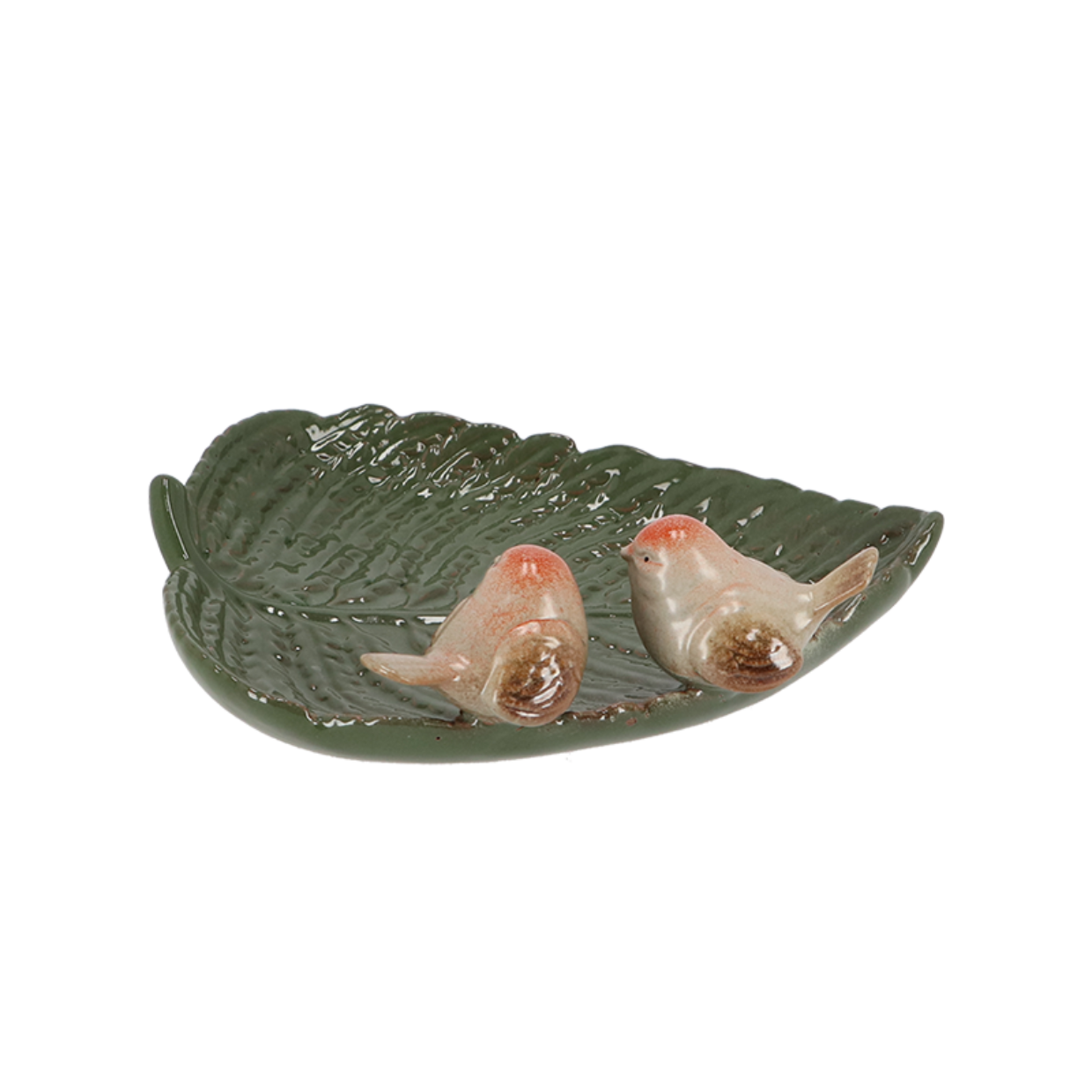 Ceramic Leaf Shaped Bird Bath With Birds