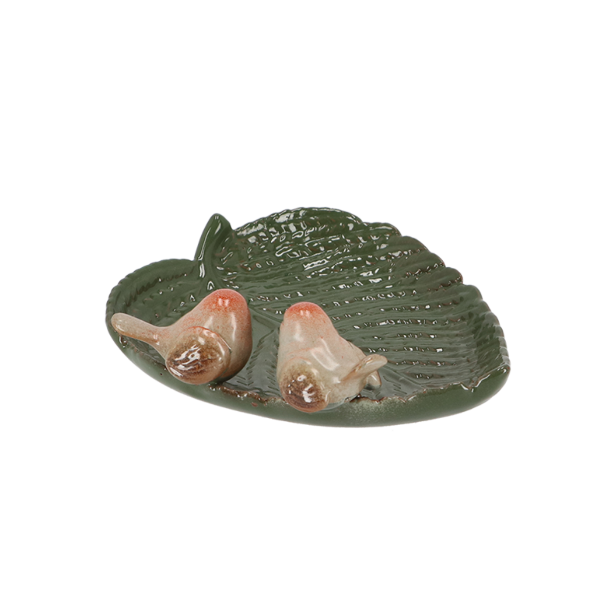 Ceramic Leaf Shaped Bird Bath With Birds