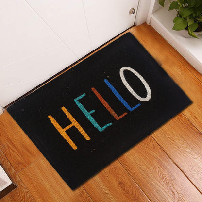 Coir Doormat "Hello", Black, PVC Tufted