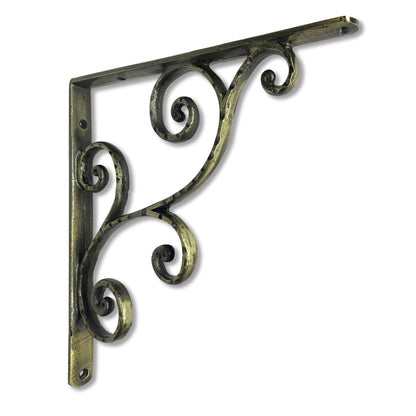 Rustic Shelf Bracket, Medium, Antique Brass