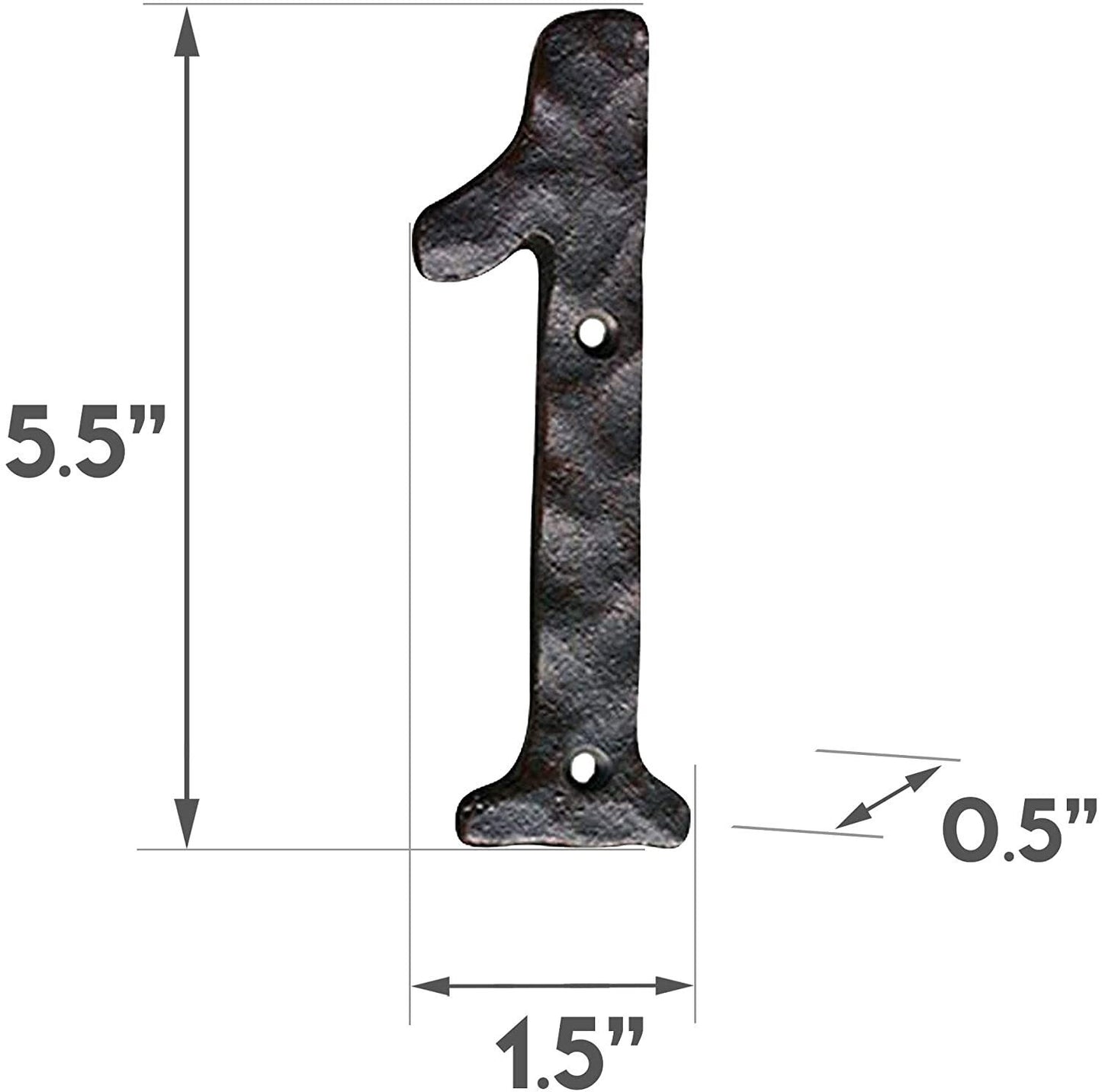 Adresse en fonte forgée à la main numéro 1, numéros de maison rustiques, 5,5 pouces,