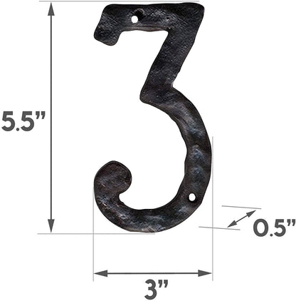 Adresse numéro 3 en fonte forgée à la main, numéros de maison rustiques, 5,5 pouces,