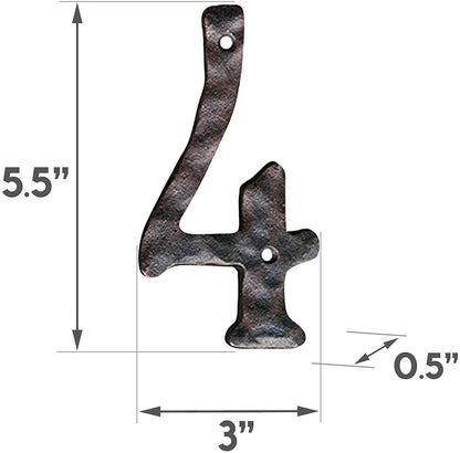 Numéro d'adresse en fonte forgé à la main 4, numéros de maison rustiques, 5,5 pouces,