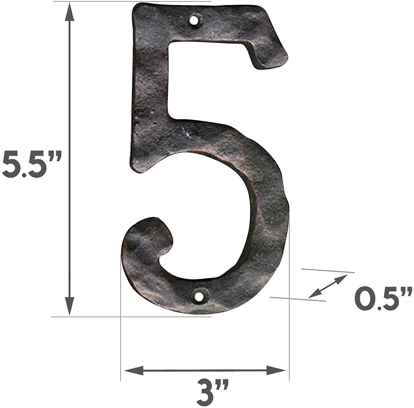 Numéro d'adresse en fonte forgé à la main 5, numéros de maison rustiques, 5,5 pouces,