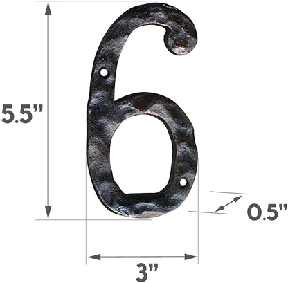 Numéro d'adresse en fonte forgé à la main 6 ou 9, numéros de maison rustiques, 5,5 pouces,